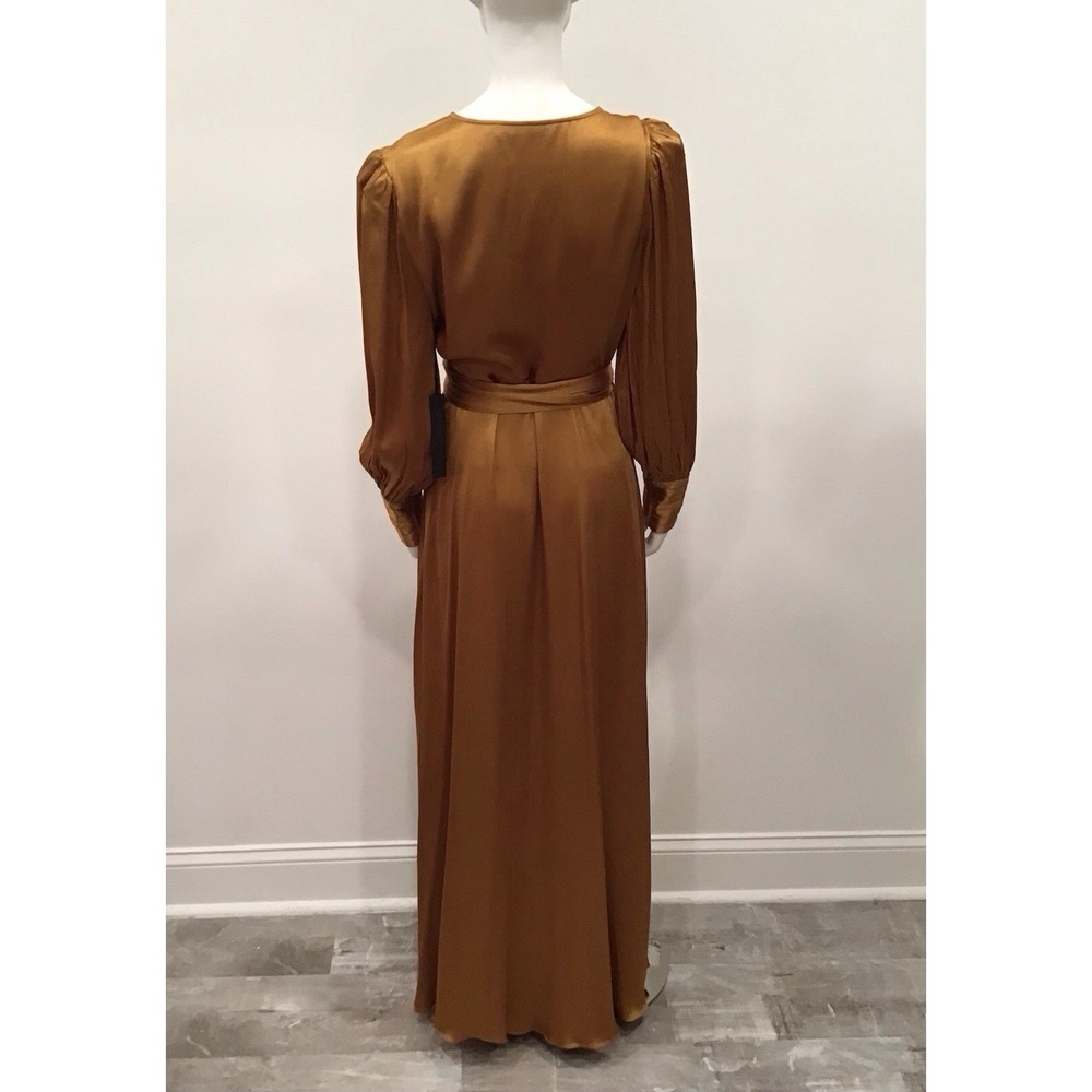 House of Harlow 1960 maxi Wrap dress Pumpkin Spice Orange Satin Medium W Flaw - Picture 3 of 16